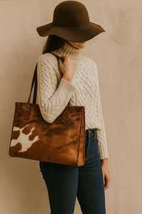 Leather Hair On Tote Bag Cowhide Handbag Women Shoulder Purse Casual Designer Fashion Shopper Tote Bag LHTB-0089 - Product Image 2