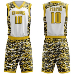 Custom Sublimated Reversible Laker Basketball <b>Shorts</b> Set Camo Design Plus Size Printed Wholesale Cheap Basketball Uniforms - Product Image 3