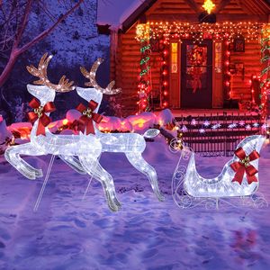 Set di 2 Renne con Slitta e 3 Decorazioni Luminose, Resistenti alle Intemperie, 270 LED Bianchi, Decorazioni Natalizie da Esterno - Product Image 1