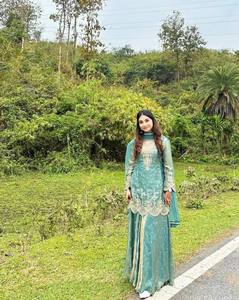 <b>Light</b> <b>Blue</b> Pakistani Dress Embroidered Salwar Kameez Set Long Sleeve <b>Lehenga</b> Outfit for Wedding Festival Wear - Product Image 1
