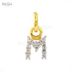 Natural White Zircon M Initial Pendant 925 Sterling Silver 0.9MM Round Cut Zircon Letter Charm High Polish Jewelry for Women - Product Image 1
