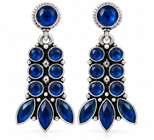 Boucles d'oreilles pendantes vintage en cristal bleu pour femme, en alliage plaqué argent antique, forme géométrique marquise - Product Image 5