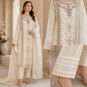 Ensemble Salwar Kameez Traditionnel Brodé en Chiffon Premium pour Femme, Longueur Standard, Broderie Fil Doré, Coupe Classique, Infroissable - Product Image 2