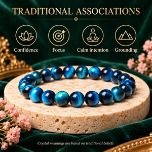 Pulsera Elástica de Piedras de Ojo de Tigre Azul SoulWise, Joyería Boho de Maharashtra para Hombre y Mujer - Product Image 3
