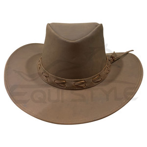 Chapeau de cowboy en cuir marron style western avec bande de lacets unique et large bord, idéal pour les voyages en extérieur, vente en gros - Product Image 1
