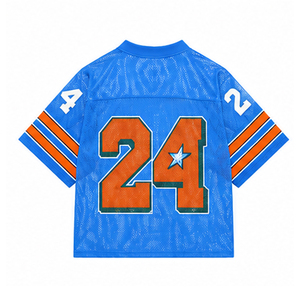 เสื้อฟุตบอลตาข่ายสีน้ำเงินแบบยูนิเซ็กซ์ ปี 2026 หมายเลข 24 ลายทางสีส้ม คอจีน แขนสั้น ระบายอากาศได้ดี พิมพ์ลาย โพลีเอสเตอร์ - Product Image 5