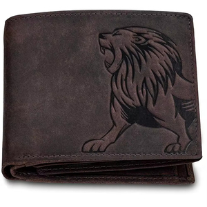Cartera de Cuero Genuino Personalizada para Hombre, Diseño de León Grabado, Cierre Plegable, Estilo Corto, Uso Diario, Carteras Vintage con Estampado Animal - Product Image 1