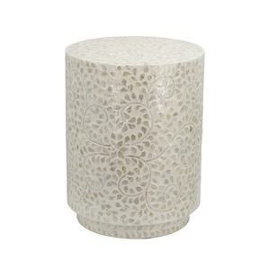 Unique Tree Branch Mosaic Accent Table <b>Stools</b> Mother of Pearl Handcrafted Natural Shell <b>Wooden</b> Cylinder For Decor - Product Image 4