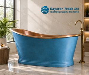 Bañera Ovalada de Cobre de Lujo Moderna, Independiente, de Daystar Trade Inc, Exterior Azul, Grifo Dorado, Ecológica y Duradera para Adultos - Product Image 3