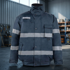Chaqueta de trabajo reflectante azul oscuro para hombre con cuello alto y bolsillos, impermeable, abrigo de seguridad para invierno, corte regular - Product Image 3