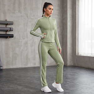 Crescent Wear Green Winter High Street Tracksuit <b>Set</b> <b>White</b> Side Stripes 100% Cotton Loose Fit for <b>Gym</b> Sportswear-Custom - Product Image 1