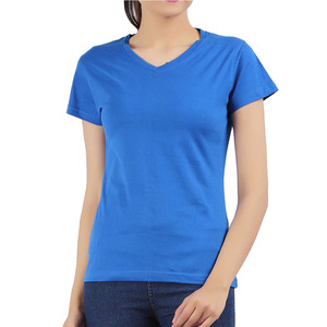 Camiseta de Cuello en V 100% Algodón para Mujer, Suave y Transpirable, para Uso Diario, Corte Clásico, Manga Corta - Product Image 1