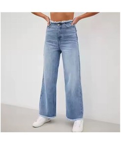 Jean en denim personnalisé pour femme, taille mi-haute, coupe droite, respirant, légèrement déchiré, patchwork, troué, style japonais, collection Printemps - Product Image 6