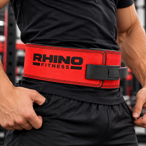 Ceinture de musculation en cuir rouge Rhino Fitness, réglable, avec soutien lombaire, protection professionnelle enveloppante, ceinture de maintien pour la taille, idéale pour la salle de sport - Product Image 2