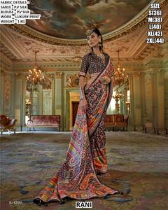 Sari traditionnel brodé de créateur Noor Jahan en soie P.V. anti-humidité et infroissable, idéal pour les occasions d'hiver, mariages et fêtes - Product Image 3