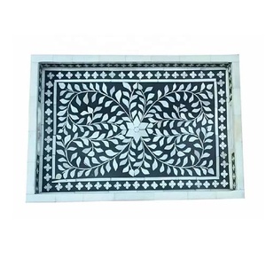 Nouveauté : Plateau de service artisanal marocain en os et résine, motif noir et blanc, pour le petit-déjeuner, le thé et le café - Product Image 5