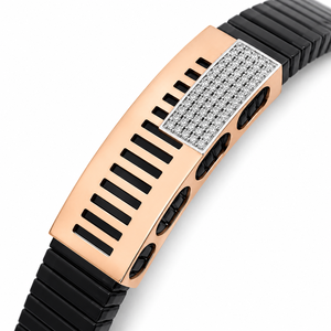 18KT <b>Solid</b> <b>Gold</b> Black Ceramic Diamond <b>Bracelet</b> for Men High Polish Modern Geometric Luxury Style Wedding Party Gift Fine Jewelry - Product Image 2
