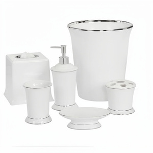White Metal Eco-Friendly Six-Piece Bathroom Accessories <b>Set</b> with Wastebasket Tissue Holder <b>Soap</b> Dish Tray for Bathroom Decor - Product Image 1