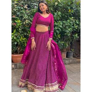 <b>Charming</b> Purple Leheriya Printed Georgette Festival Wear Lehenga Choli for Wedding Apparel - Product Image 1