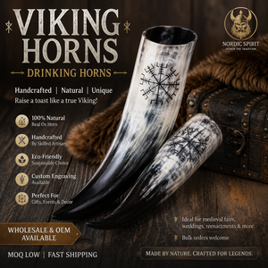 Cuernos Vikingos Pulidos, Impermeables, de Material Orgánico, Tallados, Estilo Náutico Vintage, Diseño Animal, FAIZA CRAFT, para Cerveza Mead, Año Nuevo - Product Image 1