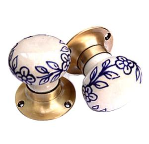 Boutons et poignées de porte de serrure de mortaise peinte en or en céramique vintage rustique pour commode armoire chambre et cuisine - Product Image 1