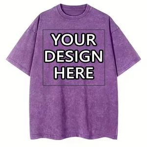 Custom Printed Chest Logo Personalized Front Silk Screen Printed Turtleneck Men's Washed Aged 100% Cotton T-Shirt 240g Jersey - Product Image 1