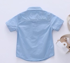 Boys Short Sleeve Cotton Oxford Shirt Solid Color Casual <b>Turn</b>-down Collar With Pockets Regular Fit - Product Image 2