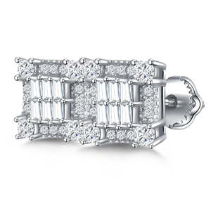 Luxurious 925 Sterling <b>Silver</b> Hip-Hop Bar Screw-<b>Back</b> <b>Earrings</b> Iced-Out Rectangular Baguette Moissanite Stud Screw-<b>Back</b> Design - Product Image 4