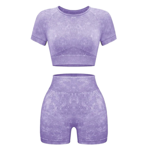 Conjunto de fitness para gimnasio para mujer, sujetador de patrón sólido y pantalones cortos de Yoga de manga larga con decoración de cristal, pantalones de mallas de ejercicio de 2 piezas - Product Image 6