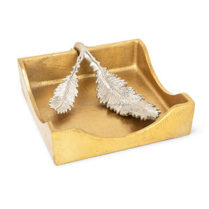 Leaf Design Brass <b>Napkin</b> Holder Square Shape Elegant Gold and <b>Silver</b> Finished Premium Quality Perfect for Tableware and Kitchen - Product Image 1