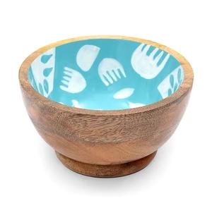 Bol de service décoratif en bois de forme ronde avec imprimé floral en émail bleu pour la cuisine, la table à manger, les bols de service alimentaire - Product Image 4