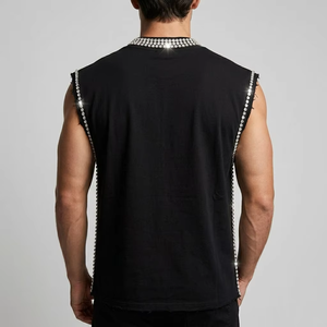 Débardeur personnalisé avec impression DTG et strass, 100% coton jersey, tissu doux, style vintage, sans manches, unisexe, OEM - Product Image 4