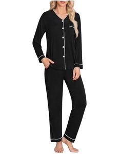 โมดอลแขนยาวคอวีแบบติดกระดุมชุดใส่อยู่บ้านแบบลำลองสำหรับผู้หญิงชุดใส่อยู่บ้านแบบสมอง XS-XXL ขนาด - Product Image 1