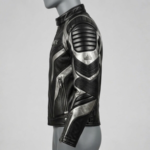 Men <b>Black</b> Leather Stand Collar Zipper <b>Jacket</b> Motorcycle Racer <b>Jacket</b> Custom Motorcycle Leather <b>Jacket</b> Wholesale Manufacturer - Product Image 3