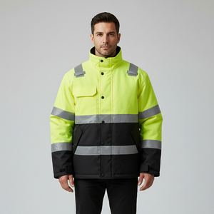 เสื้อแจ็คเก็ตนิรภัยสะท้อนแสง Hi Vis มาตรฐาน ANSI Class 1 สำหรับงานก่อสร้างกลางแจ้ง กันน้ำ กันลม มีฮู้ด พร้อมไฟ LED สำหรับผู้ชาย  รับสกรีนโลโก้ - Product Image 3