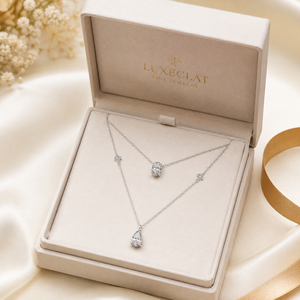 สร้อยคอเพชรเลี้ยงในห้องปฏิบัติการเคลือบทอง 18K |   จี้หินหลายเม็ดทรงลูกแพร์ |   เครื่องประดับงานแต่งงานสุดหรู VVS ของขวัญสำหรับผู้หญิง - Product Image 3
