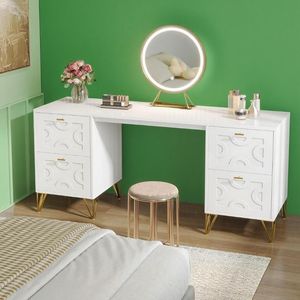 Toeletta Moderna Bianca da 59 Pollici con 4 Cassetti, Semplice Tavolo da Trucco per Casa con Spazio di Archiviazione Senza Specchio - Product Image 1