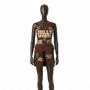 ชุดอาบน้ำผ้าโพลีเอสเตอร์ผสมสแปนเด็กซ์เนื้อนุ่ม ระบายอากาศได้ดี 220 GSM สีน้ำตาล พร้อมปักโลโก้ตามสั่ง สำหรับผู้หญิง - Product Image 1