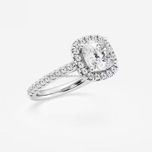 Unisex 14K Gold Luxury Vintage Ring <b>Cushion</b> Cut Lab Created IGI/GIA Lab Grown Diamond for Engagement Wedding Anniversary Party - Product Image 2