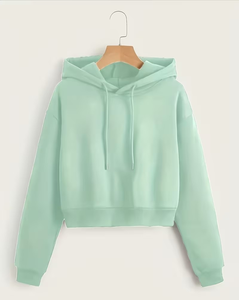 Mint Green Winter Solid Regular Fleece Breathable Hoodie Pullover Sweatshirt Front Logo Long Sleeve for Women Casual Wear - Product Image 1
