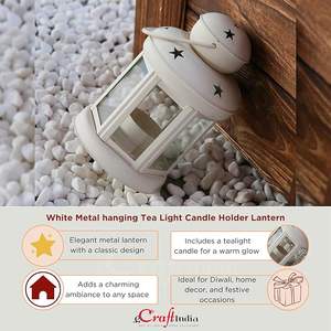 Faroles Marroquíes Elegantes de Metal y Vidrio con Lámpara de Farol y Portavelas Colgantes para Decoración del Hogar, Diwali, Eid, Navidad - Product Image 3