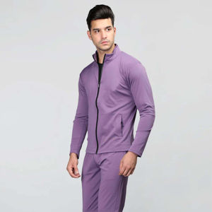 Survêtement violet personnalisé pour homme, manches longues, décontracté, pour l'automne, avec poches latérales, coupe classique, couleur unie, 100% polyester - Product Image 4