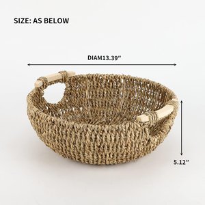 Handwoven Seagrass Eco-Friendly Dishwasher-Safe Serving <b>Tray</b> Wooden Handles Natural <b>Basket</b> <b>Tray</b> for Kitchen Dining Home Decor - Product Image 2