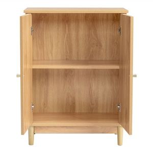 Mobile da Bagno in Truciolato con Finitura in Melamina e Rattan, Colore Legno Naturale, 60*30*80cm, Doppia Anta - Product Image 3