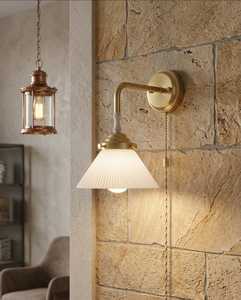 Modern Brass Finish Hanging Wall Pendant <b>Light</b> with Pleated Glass Lampshade <b>LED</b> Swing Wall Lamp <b>for</b> Hotel Bedroom Corridor <b>Room</b> - Product Image 2