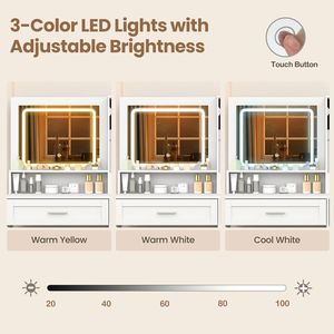 <b>Makeup</b> <b>Vanity</b> Desk with Mirror and Lights Dressing Table and Stool Set - Product Image 6