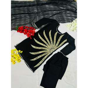 NUEVO DISEÑADOR SALWAAR KAMEEZ HEAVY FOUX GOARGATE CON BORDADO HAVY 3 MM SEQEUNCE WORK y GOTA PATI WORK (COSTADO COMPLETO) AZUL - Product Image 2