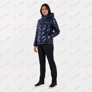 Chaqueta Acolchada Azul Marino para Mujer, con Capucha, Cierre de Cremallera, Manga Larga, para Invierno, Color Sólido, Material de Poliéster - Product Image 2
