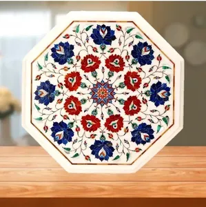Mesa de Centro de Diseño Floral Hecha a Mano con Incrustaciones de Mármol, Lujosa y Contemporánea para Hotel - Product Image 1