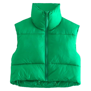 Dernier modèle de gilet matelassé pour femme à col montant, couleur unie, fermeture éclair, coupe courte, vêtement d'extérieur décontracté, coupe-vent, imperméable, avec fourrure - Product Image 6